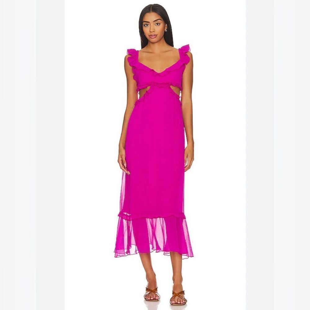 Show Me Your Mumu Lane Midi Dress in Pink Crinkled Chiffon Size Medium